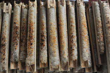 The grilled sticky rice in bamboo sticks
