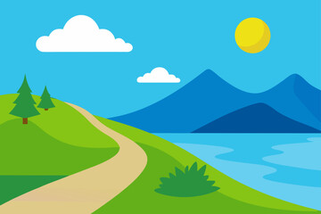 Obraz premium Lakeside Viewpoint on Hill with Blue Water