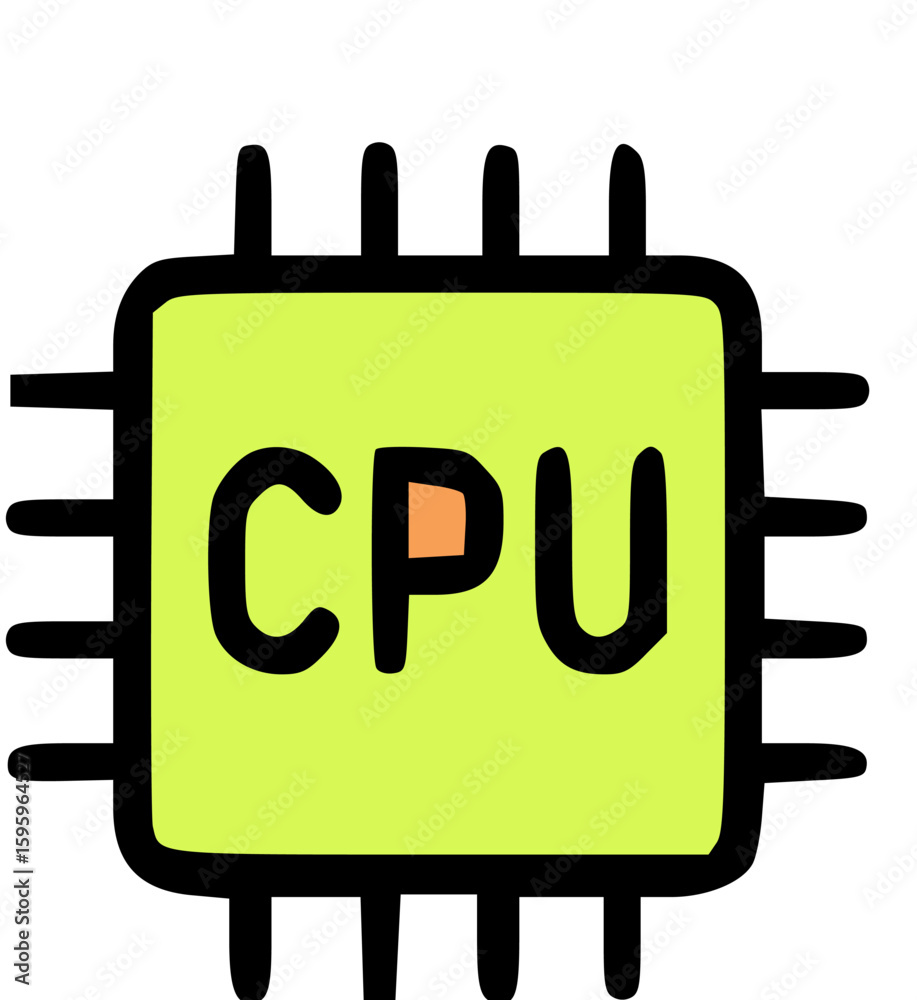 Poster Simple cartoon representation of a CPU chip with the letters 