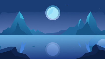 moonlit hills with glowing fog and crystal reflections