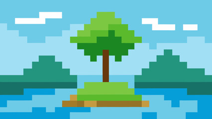 Fototapeta premium digital mosaic landscape with pixel style water and land