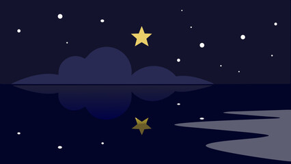 night sky with stars reflected perfectly in calm water