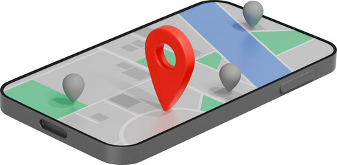 아이소메트릭 지도 위치 아이콘 스마트폰 3D 일러스트 / Isometric Map Location Pin on Smartphone 3D Illustration	