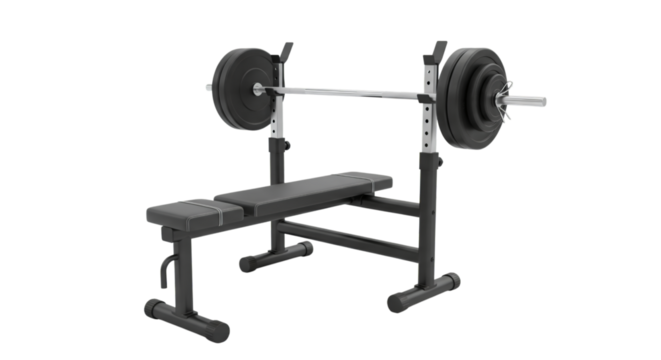 a barbell bench press isolated on a transparent background