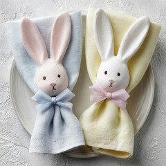 Obraz premium Two pastel-colored Easter bunny napkin holders