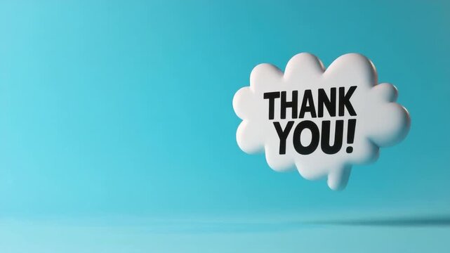Cloud shaped speech bubble with a vibrant blue background featuring the words thank you in bold letters inviting gratitude expressions