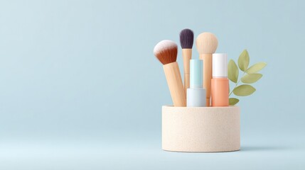 sleek modern makeup station with abstract design elements in soft pastel tones