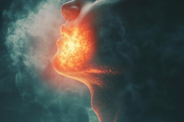person's throat appears to be ablaze with smoke, Conceptual Art