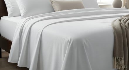White bedding neatly made bed bedroom linens soft sheets cozy bedroom bedroom decor elega