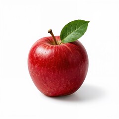 Glossy red apple with leaf stem for health and wellness designs, vitamin-rich food graphics or diet campaign visuals

