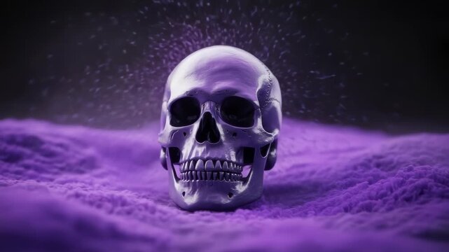 Purple Dust Explodes From Metallic Skull
