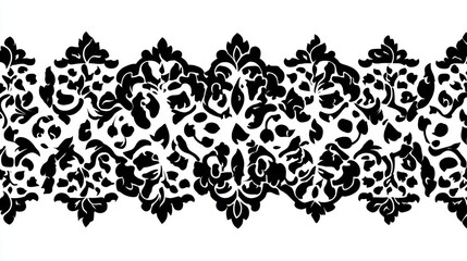 A black and white ornamental pattern featuring intricate floral designs, suitable for decorative and artistic purposes.