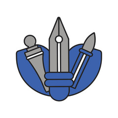 Obraz premium Graphic Design Tools Icon with Pen Brush and Pencil on Shield