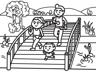 Family running together in the park