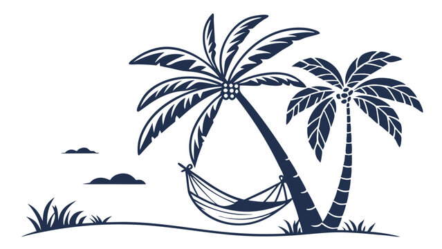 Hammock Relaxing Under Two Palm Trees Silhouette.