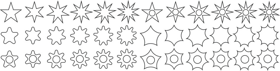 Stars element icon set collection. Vector flat stars logo line illustration. Black and white stars symbol vector illustration
