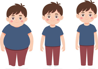 Body transformation fitness cartoon, weight loss journey illustration, health progress stages, personal growth character, healthy lifestyle concept, success motivation