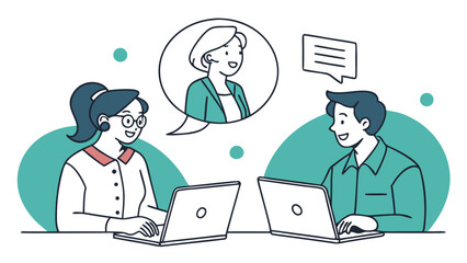 Online Meeting Two Colleagues Collaborate on Laptops.