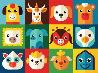 Cartoon Style Farmyard Animals Collection