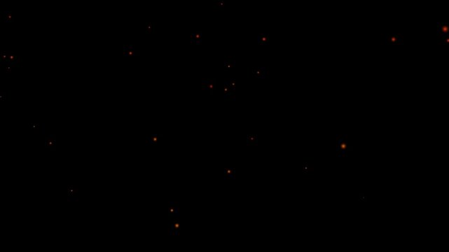 Fire flakes and bonfire particles on transparent background video, alpha channel. Cinematic fire particles flying 4K overlay fire sparkles, dusty glowing hot fire particle,