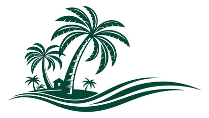Obraz premium Tropical Island Scene with Palm Trees and Small House.