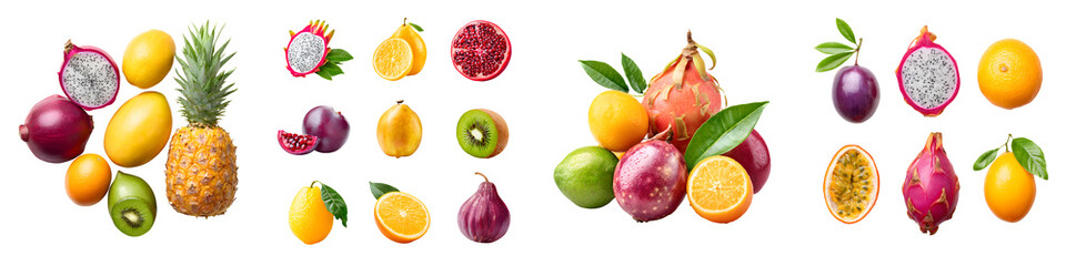 Exotic Fruit Assortment: Colorful and Fresh Isolated on White