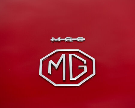 SOUTHEND-ON-SEA, UK - JULY 05, 2025:  Brand logo for MGC classic car