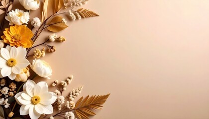 Obraz premium Floral arrangement display studio photography minimalist top view natural aesthetic for home decor inspiration