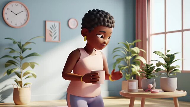 3D Wellness Morning Routine in Cozy Minimal Room

