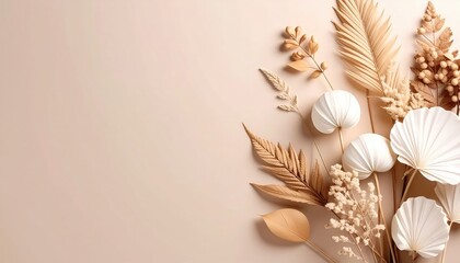 Elegant dried floral arrangement minimalist studio space photography soft tones close-up nature inspiration