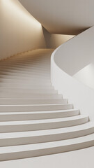 Minimalist white curved staircase with warm lighting