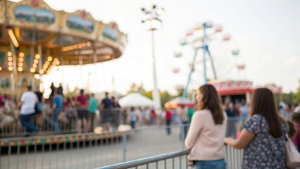 Fototapeta premium Out-of-focus crowd enjoying attractions — joyful moments at amusement park 