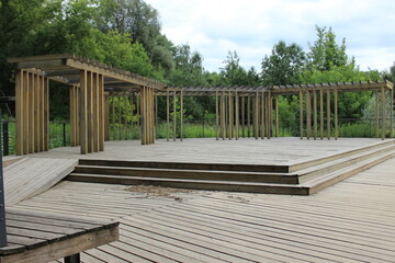 Wooden structure in a city park. Russia.