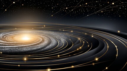 Obraz premium Panoramic view of swirling spiral galaxy amidst cosmic nebula filled with distant stars and celestial dust