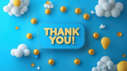 Colorful Thank You Card Design with Clouds and Balloons on a Bright Blue Background - Powered by Adobe