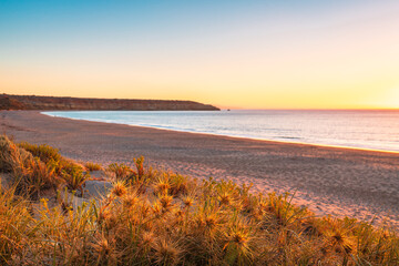 Maslin Beach at sunset viewed towards Red Ochre Cove, Fleurieu Peninsula, South Australia.