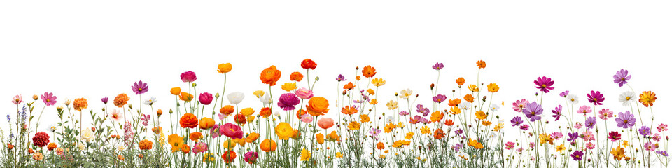 Obraz premium Wildflower Meadow Border: Colorful Flowers and Plants on White Background