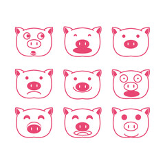 pig face expression icon. Vector art as icon set of pig head