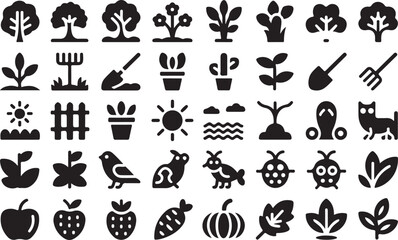 Collection of garden and nature icons tree plant