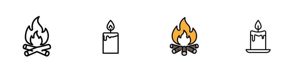 Campfire and candle SVG icon set, cut out on transparent background