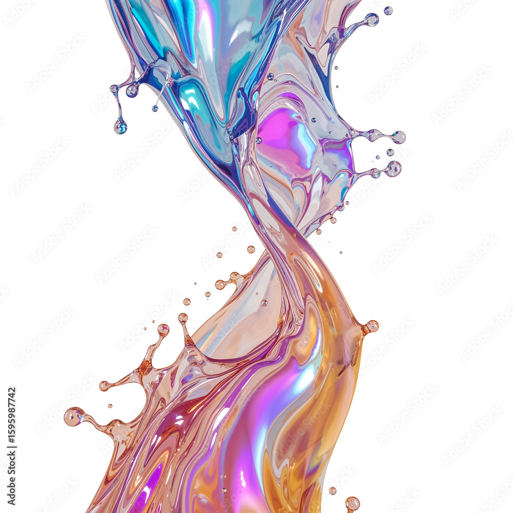 Poster iridescent fluid motion reflecting light in abstract swirl pattern on transparent canvas