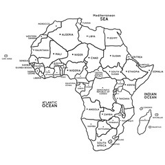 African Continent Black and White Illustration