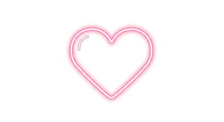 Glowing pink neon heart shape symbol of love isolated on white background