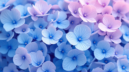 Delicate hydrangea blossoms in shades of blue and lavender capture serene beauty