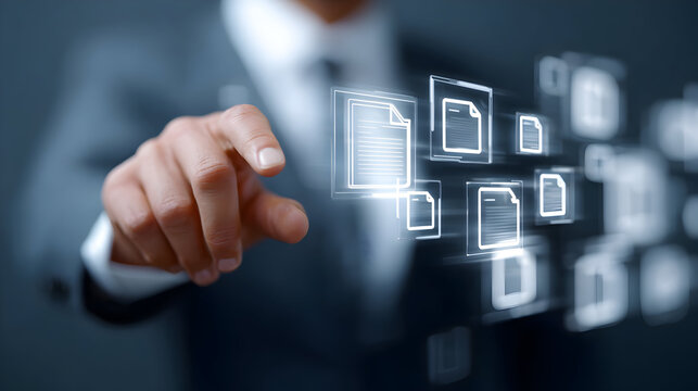 Businessperson using virtual document organizer close-up
