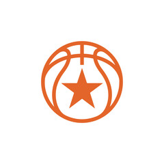 Orange basketball with star logo graphic sport