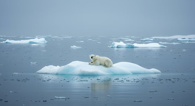 Polar Bear Relaxing on Ice as Climate Change Warms Arctic Seas
