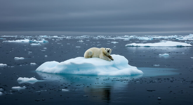 Polar Bear Lying on Floating Polar Ice