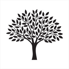 Fototapeta premium Stylized silhouette of a lush tree with many leaves against a white background