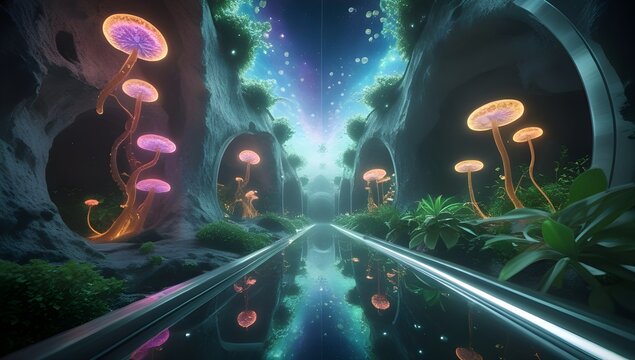 Futuristic Cosmic Highway - Powered by Adobe
